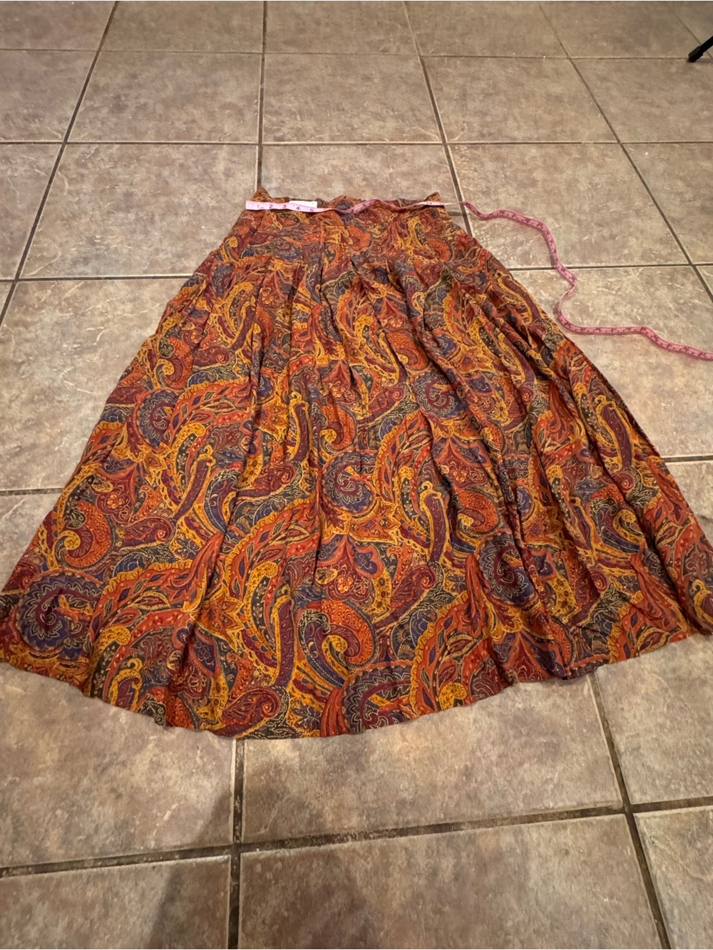 Liz Claiborne Paisley A-Line Maxi Skirt in Rust, Mustard, and Purple